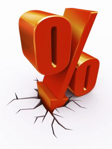 Big red block showing discount percentage of 0% with cracks
